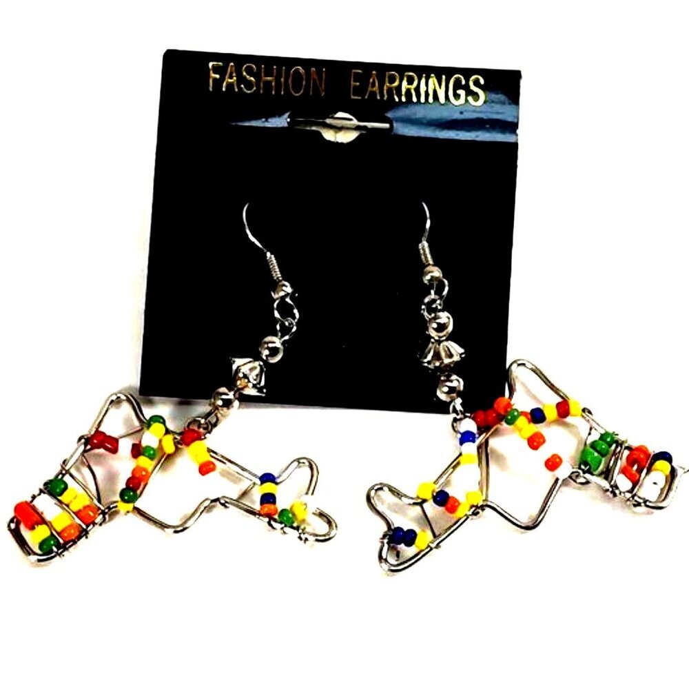 Handmade Colorful Beaded Silver tone Wire Drop Earrings Boho Festival Jewelry